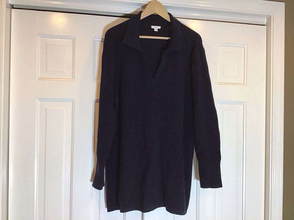 J Jill Sweater Tunic Womens XL Navy Waffle Knit Collar Oversized Casual Comfort